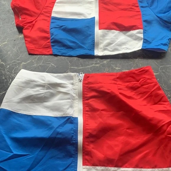 Color Block Mini Skirt - Red, Blue, White - Picture 2 of 5